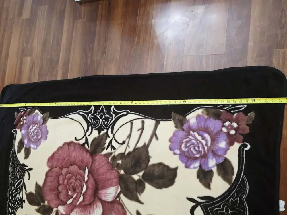 Floral Plush Velour Blanket Tapestry 92x76 Black Pink Rose Cottage Core King Que